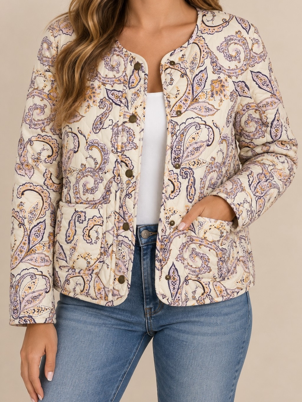 Rachel Zoe Paisley Quilted Jacket Women’s Medium Cotton Snap Front